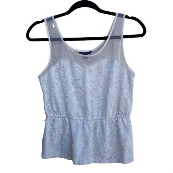 AEO Top Illusion Boho Romantic‎ Sweetheart Lace Neckline Sleeveless Cream Sz XS - Picture 5 of 12
